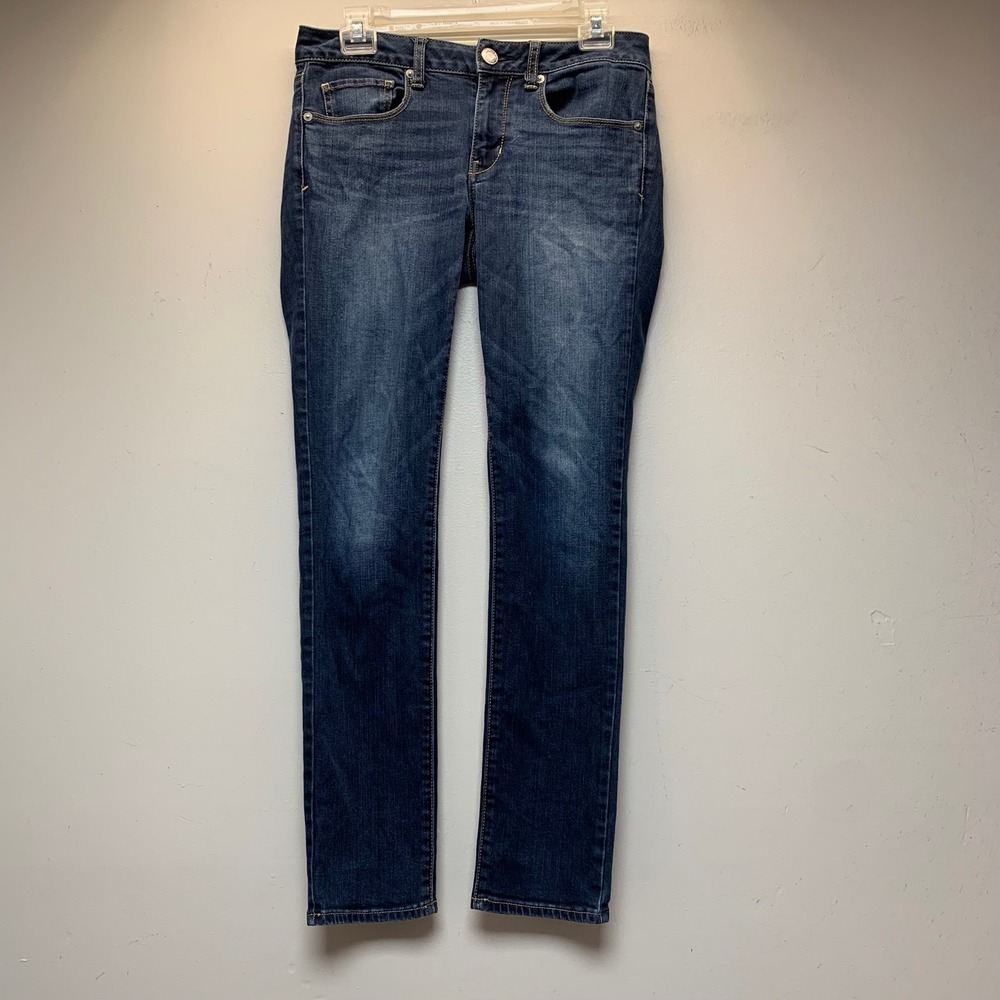 American Eagle Skinny Jeans Womens 6 Blue Excellent Dark Wash Stretch Whiskered